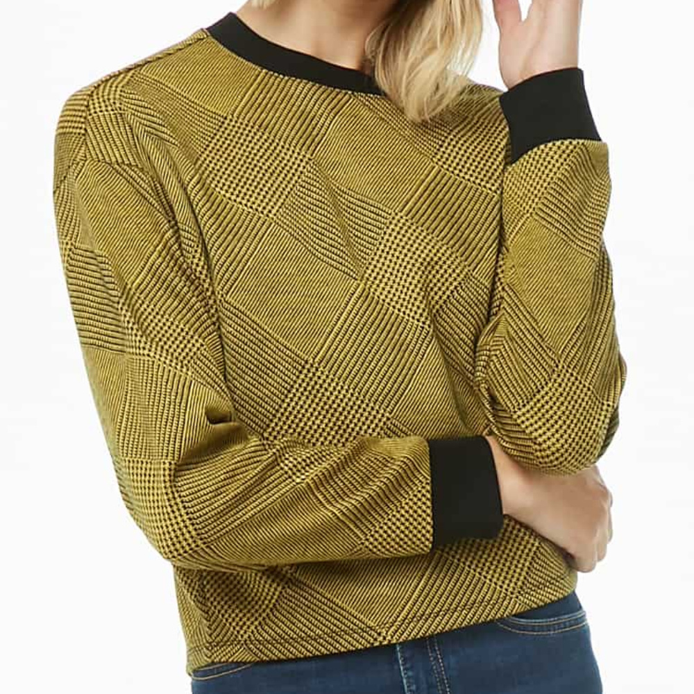 Contrast-Trim Glen Plaid Top NWT
